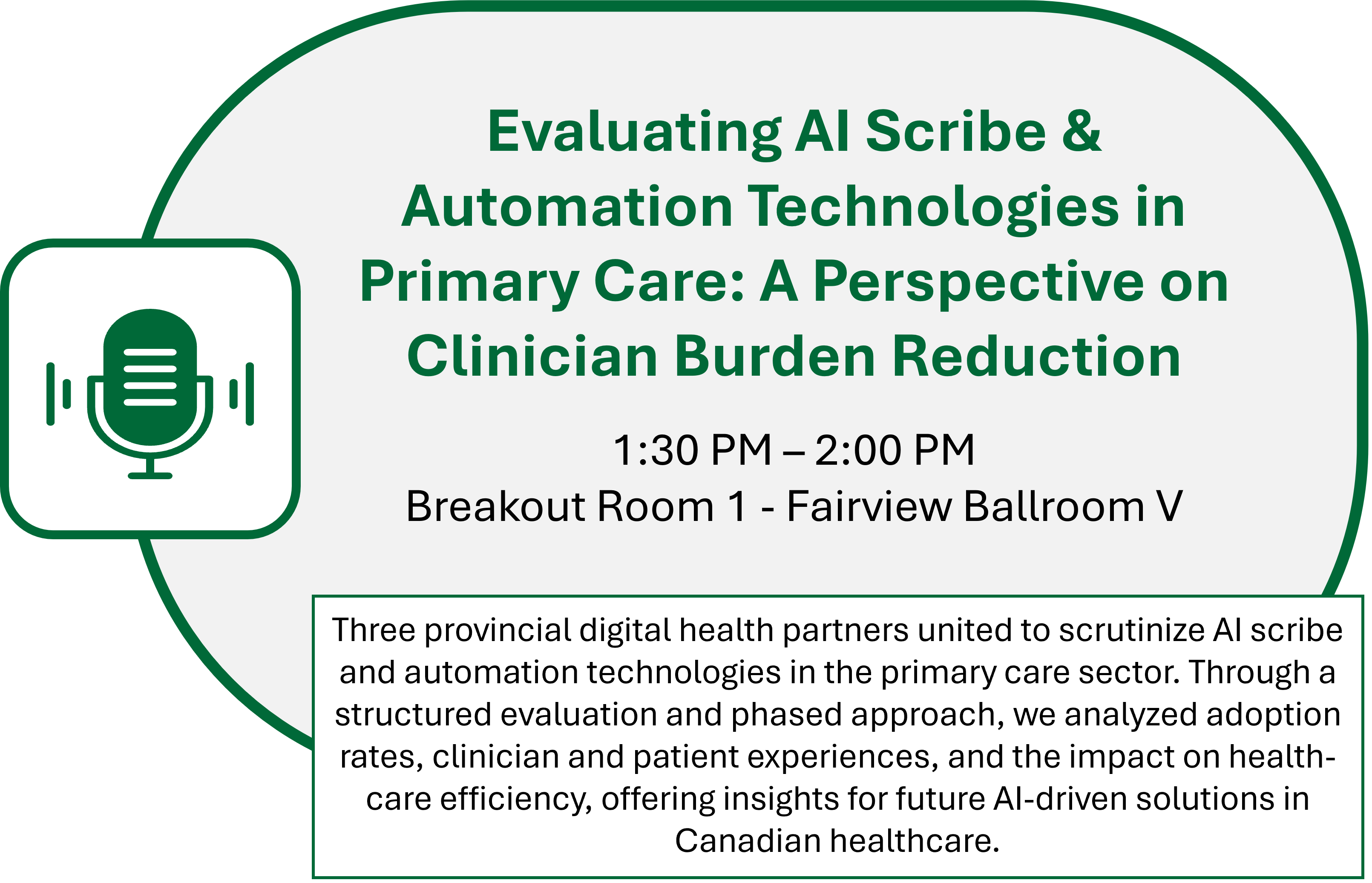 Evaluating AI Scribe & Automation Technologies in Primary Care: A Perspective on Clinician Burden Reduction - 1:30 PM – 2:00 PM Breakout Room 1 - Fairview Ballroom V